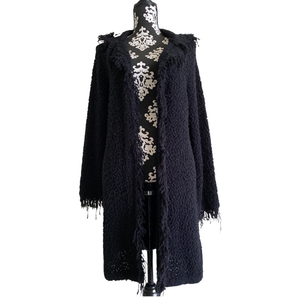 Karen Scott Long Cardigan Shaggy Black Size Medium